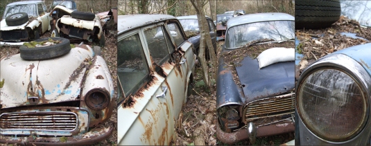 Scrapped Vintage British Cars - Along the road driving to West Wales